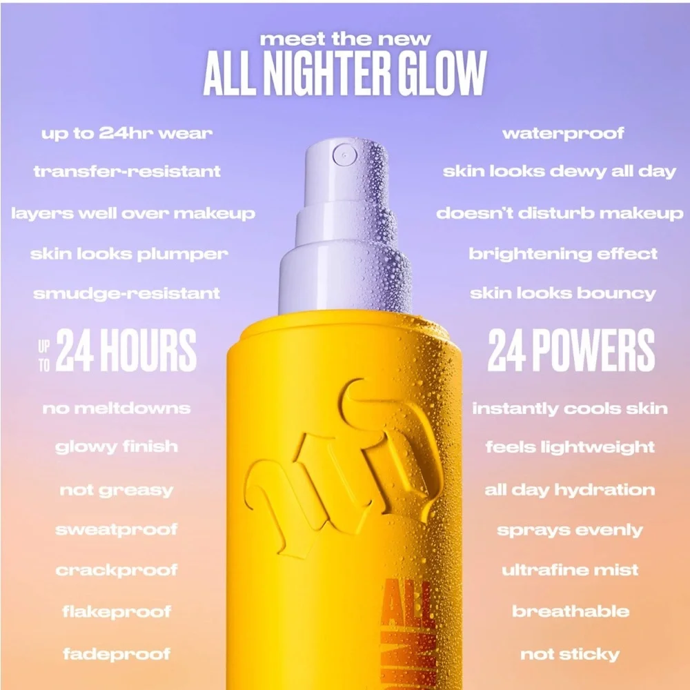 Urban Decay All Nighter 24H Glow Waterproof Makeup Setting Spray Full Size NWOB